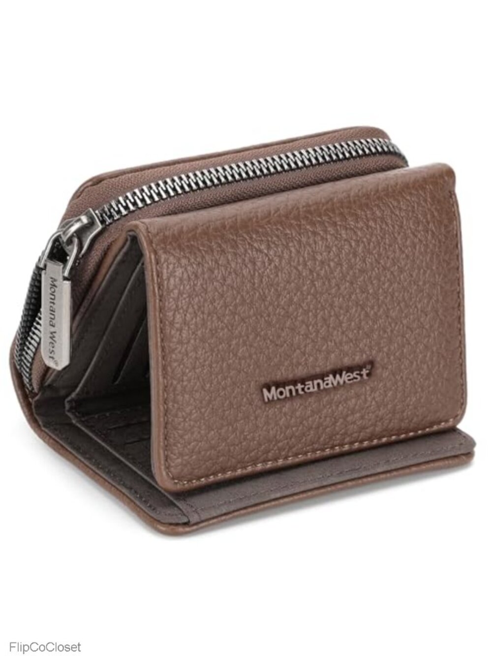 Faux Leather Trifold RFID Blocking Wallet with Zipper Coin Pocket